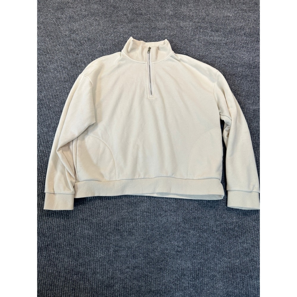 Anrabess Quarter Zip Pullover Sweatshirt XL Cream Oversized Fleece Layer